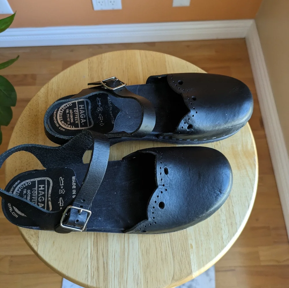 Black Women’s Leather Slingback Clogs